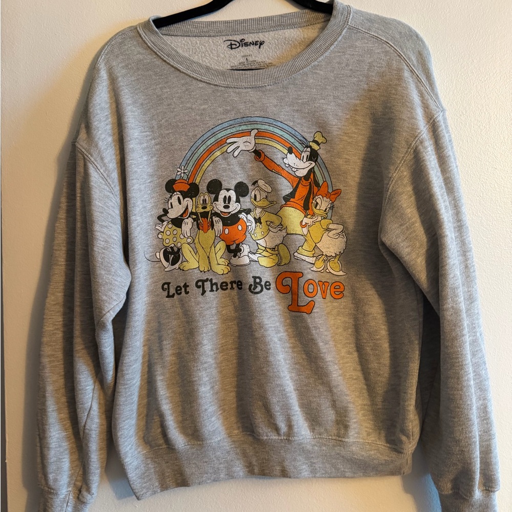 Disney Let There Be Love Rainbow Mickey Size Large L Gray Grey Sweatshirt